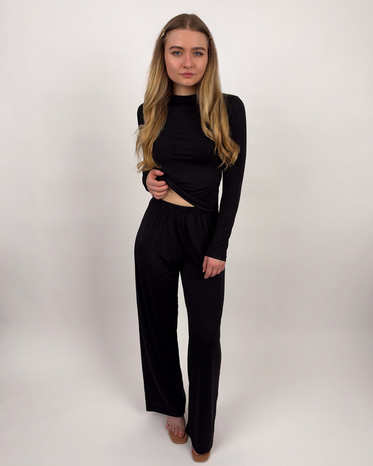 Elegantes Damen-Zweiteiler-Set mit Wide-Leg-Hose – Schwarz