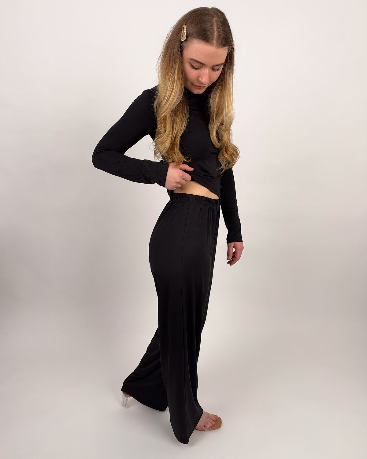 Elegantes Damen-Zweiteiler-Set mit Wide-Leg-Hose – Schwarz