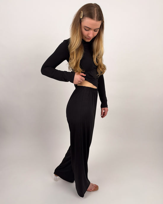 Elegantes Damen-Zweiteiler-Set mit Wide-Leg-Hose – Schwarz
