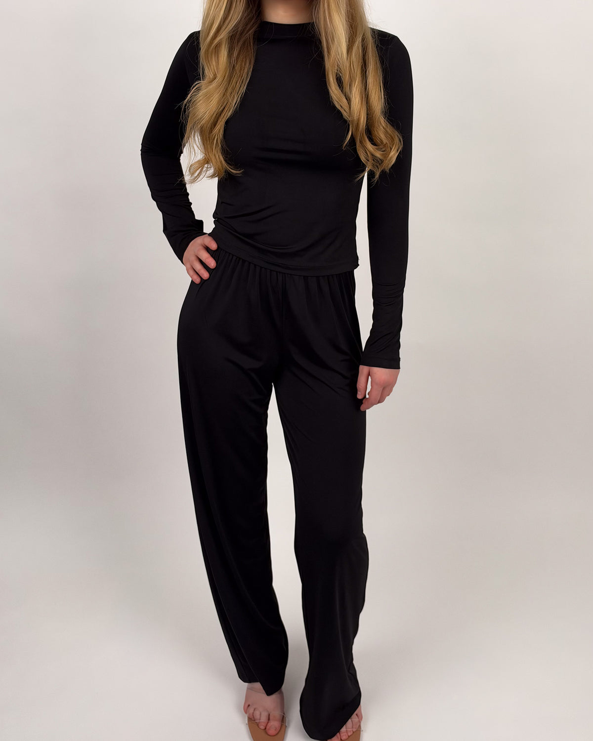 Elegantes Damen-Zweiteiler-Set mit Wide-Leg-Hose – Schwarz