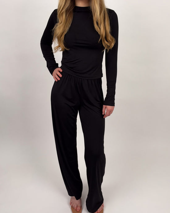 Elegantes Damen-Zweiteiler-Set mit Wide-Leg-Hose – Schwarz