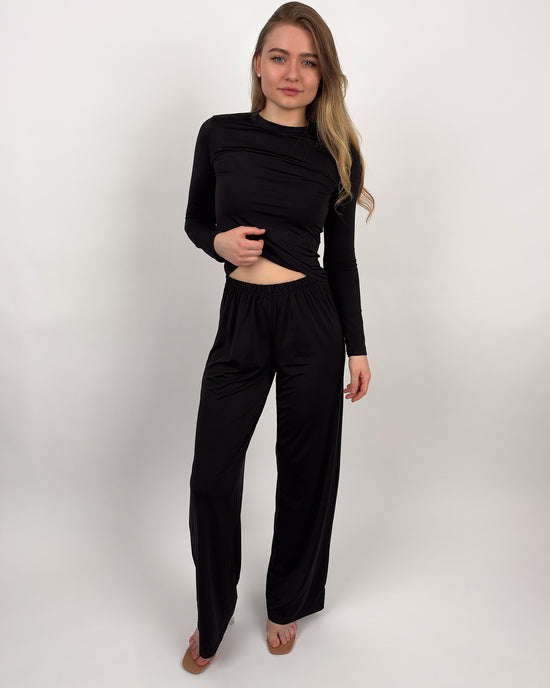 Elegantes Damen-Zweiteiler-Set mit Wide-Leg-Hose – Schwarz